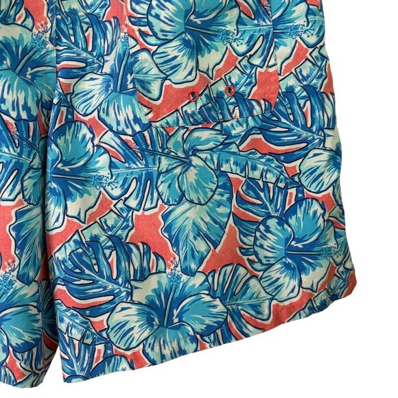 Vineyard Vines Tropical Blue Hibiscus Swim Trunks Elastic Waist Lined Size M - Picture 9 of 11